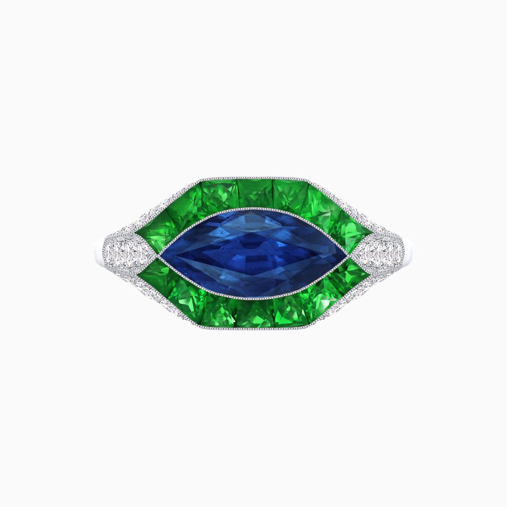 Marquise Shape Art Deco Style With Gemstone - Shahin Jewelry