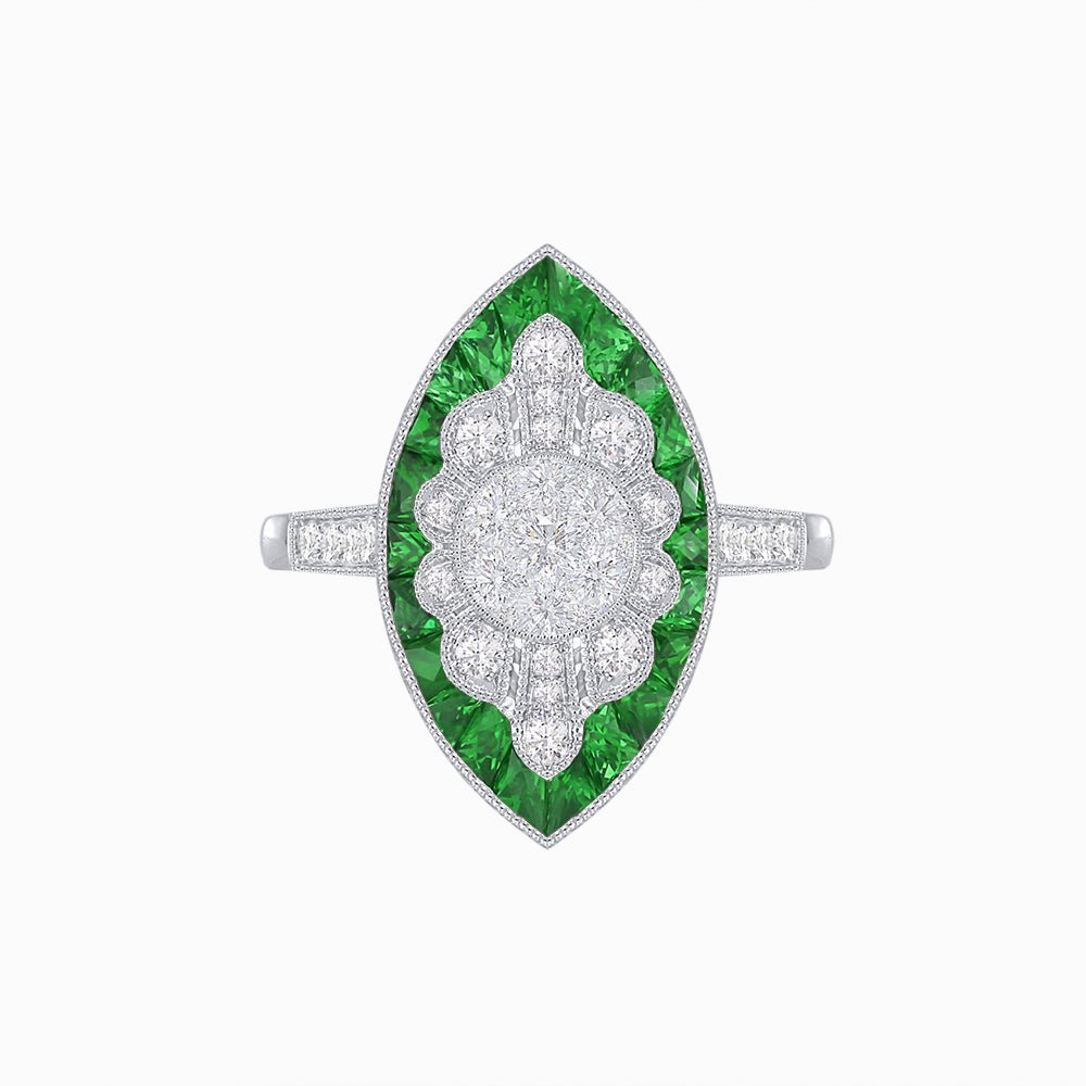 Marquise Shaped Antique Inspired Filigree Illusion Setting Ring - Shahin Jewelry