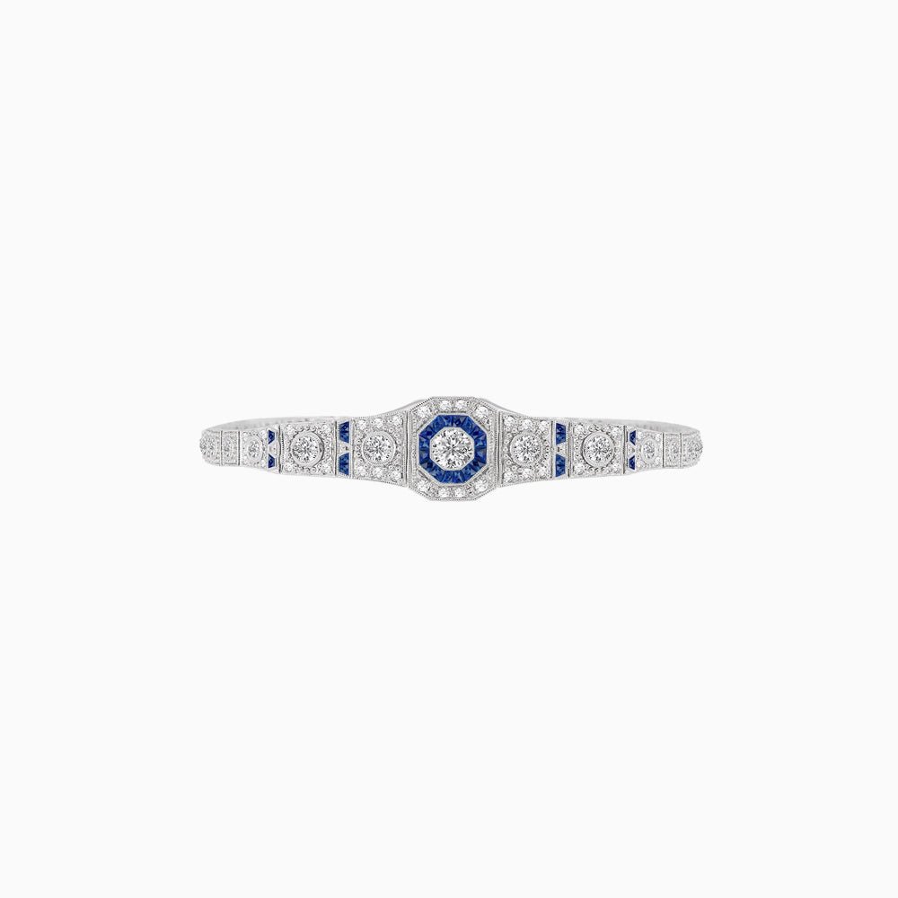 Octagon Shaped Art Deco Inspired Bracelet with Diamond and Gemstone - Shahin Jewelry