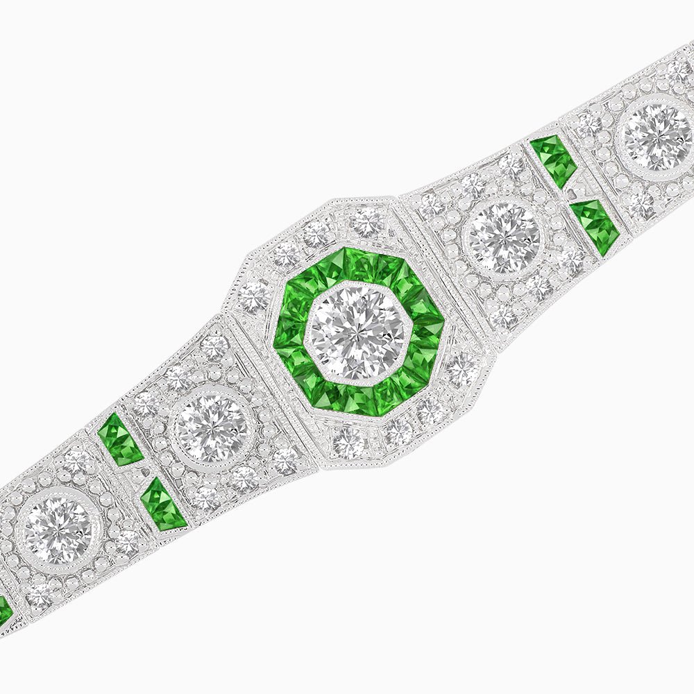 Octagon Shaped Art Deco Inspired Bracelet with Diamond and Gemstone - Shahin Jewelry