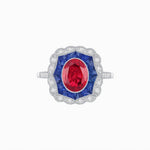 Load image into Gallery viewer, Oval-Cut Art Deco Floral Radiance Ring with Diamond and Gemstone - Shahin Jewelry