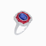 Load image into Gallery viewer, Oval-Cut Art Deco Floral Radiance Ring with Diamond and Gemstone - Shahin Jewelry