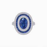 Load image into Gallery viewer, Oval Gemstone Triple Halo Ring - Shahin Jewelry