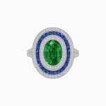 Load image into Gallery viewer, Oval Gemstone Triple Halo Ring - Shahin Jewelry