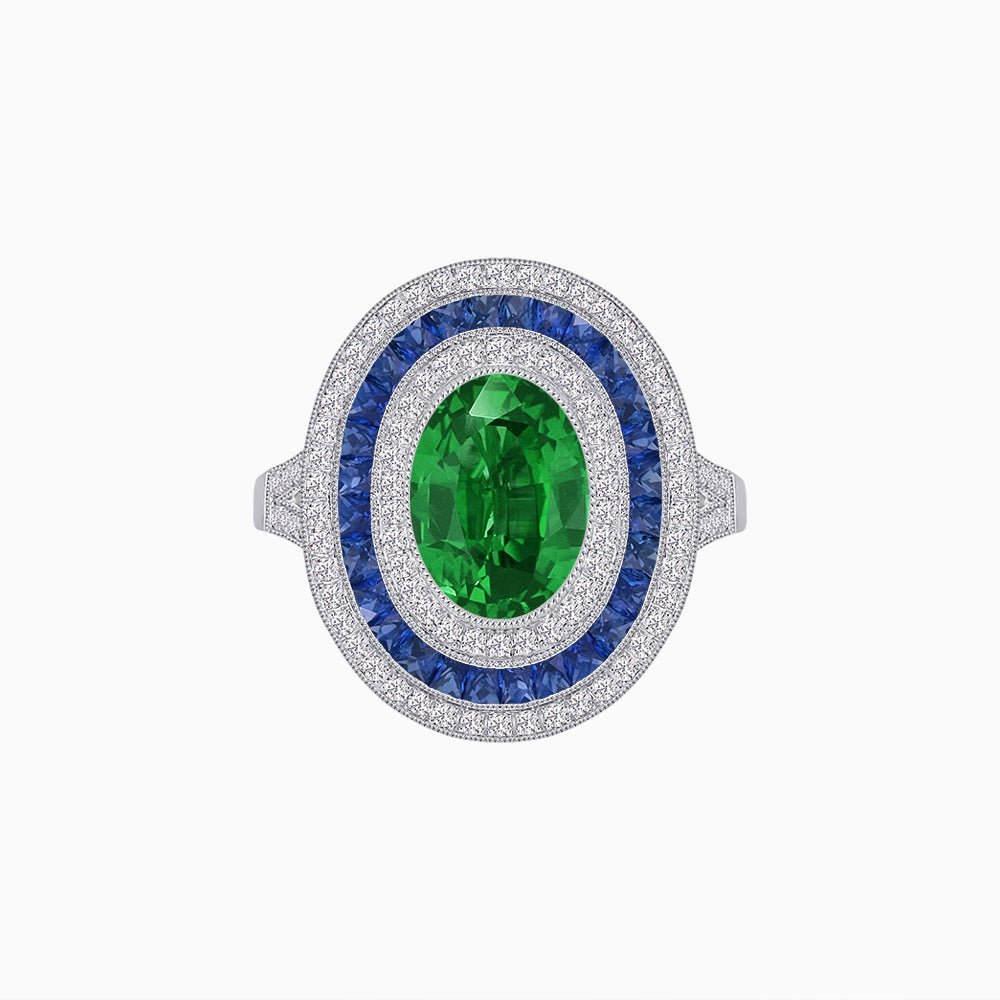 Oval Gemstone Triple Halo Ring - Shahin Jewelry