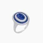 Load image into Gallery viewer, Oval Gemstone Triple Halo Ring - Shahin Jewelry