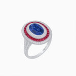 Load image into Gallery viewer, Oval Gemstone Triple Halo Ring - Shahin Jewelry