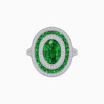 Load image into Gallery viewer, Oval Gemstone Triple Halo Ring - Shahin Jewelry