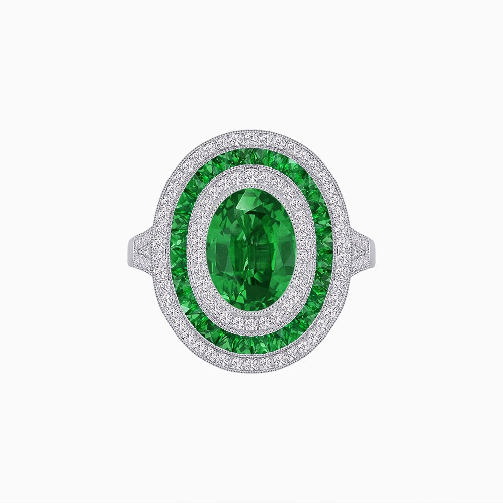 Oval Gemstone Triple Halo Ring - Shahin Jewelry