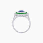 Load image into Gallery viewer, Oval Gemstone Triple Halo Ring - Shahin Jewelry