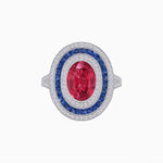 Load image into Gallery viewer, Oval Gemstone Triple Halo Ring - Shahin Jewelry