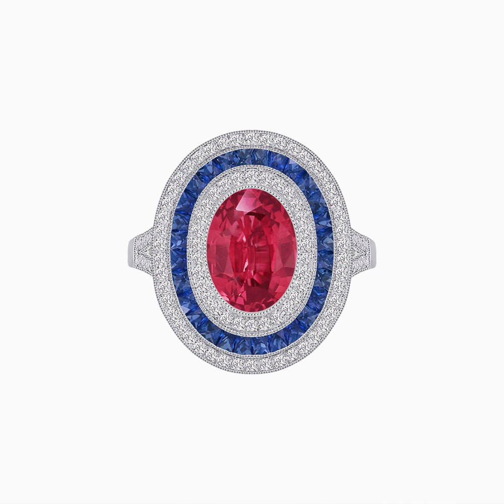 Oval Gemstone Triple Halo Ring - Shahin Jewelry