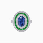 Load image into Gallery viewer, Oval Gemstone Triple Halo Ring - Shahin Jewelry