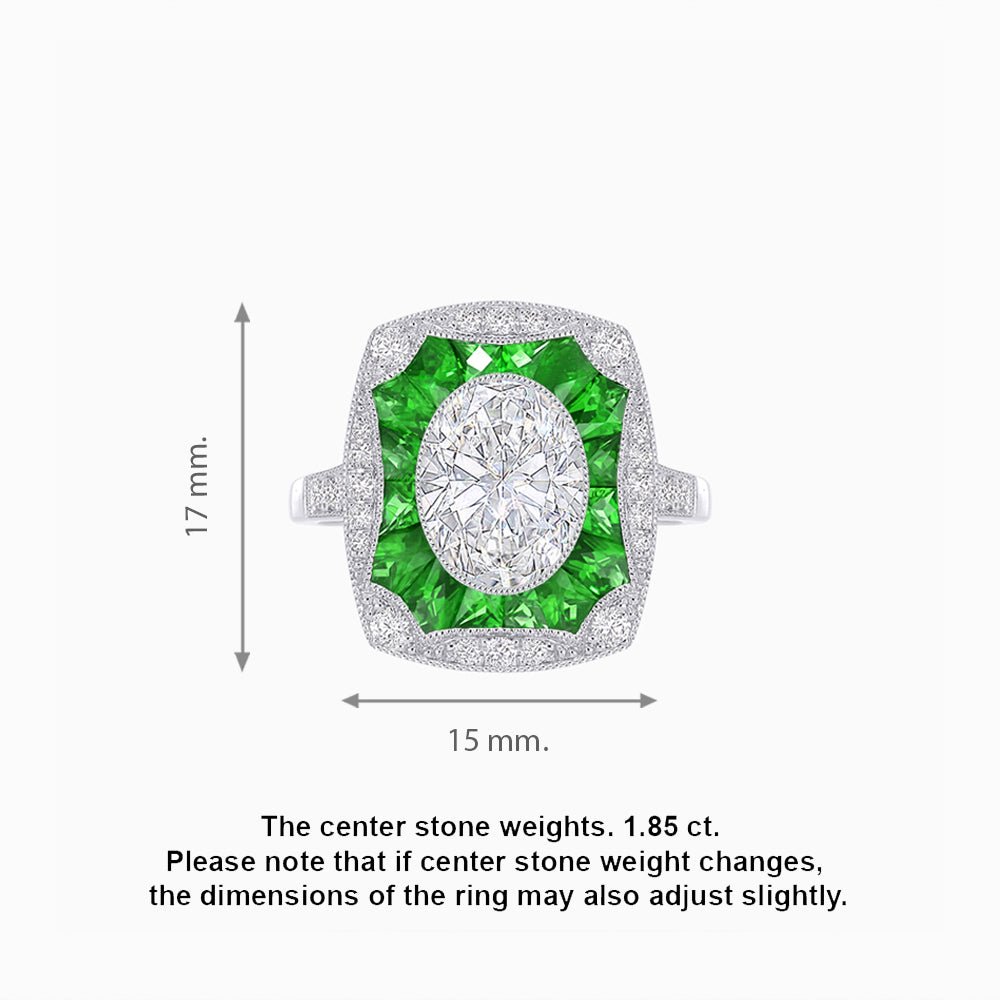 Oval Shape Art Deco Inspired Ring with Diamond - Shahin Jewelry