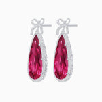 Load image into Gallery viewer, Pear Shape Drop Earrings with Diamond Halo and Bow Motif - Shahin Jewelry