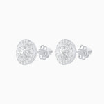 Load image into Gallery viewer, Round Diamond Halo Stud Earrings with Fluted Center Detail - Shahin Jewelry