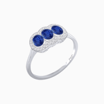 Load image into Gallery viewer, Three-Stone Oval Gemstone Ring with Diamond Halos - Shahin Jewelry