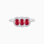 Load image into Gallery viewer, Three-Stone Oval Gemstone Ring with Diamond Halos - Shahin Jewelry