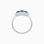 Load image into Gallery viewer, Three-Stone Oval Gemstone Ring with Diamond Halos - Shahin Jewelry