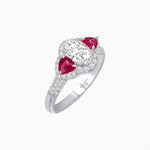 Load image into Gallery viewer, Three-Stone Oval Ring with Pear Shape Side Stones and Diamond Halo - Shahin Jewelry