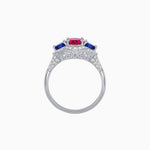Load image into Gallery viewer, Three-Stone Oval Ring with Pear Shape Side Stones and Diamond Halo - Shahin Jewelry
