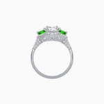 Load image into Gallery viewer, Three-Stone Oval Ring with Pear Shape Side Stones and Diamond Halo - Shahin Jewelry