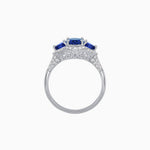 Load image into Gallery viewer, Three-Stone Oval Ring with Pear Shape Side Stones and Diamond Halo - Shahin Jewelry
