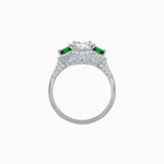 Load image into Gallery viewer, Three-Stone Oval Ring with Pear Shape Side Stones and Diamond Halo - Shahin Jewelry