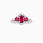 Load image into Gallery viewer, Three-Stone Oval Ring with Pear Shape Side Stones and Diamond Halo - Shahin Jewelry