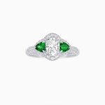 Load image into Gallery viewer, Three-Stone Oval Ring with Pear Shape Side Stones and Diamond Halo - Shahin Jewelry