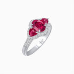Load image into Gallery viewer, Three-Stone Oval Ring with Pear Shape Side Stones and Diamond Halo - Shahin Jewelry