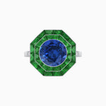 Load image into Gallery viewer, Timeless Art Deco Octagonal Halo Ring with Diamond and Gemstone (Mounting) - Shahin Jewelry