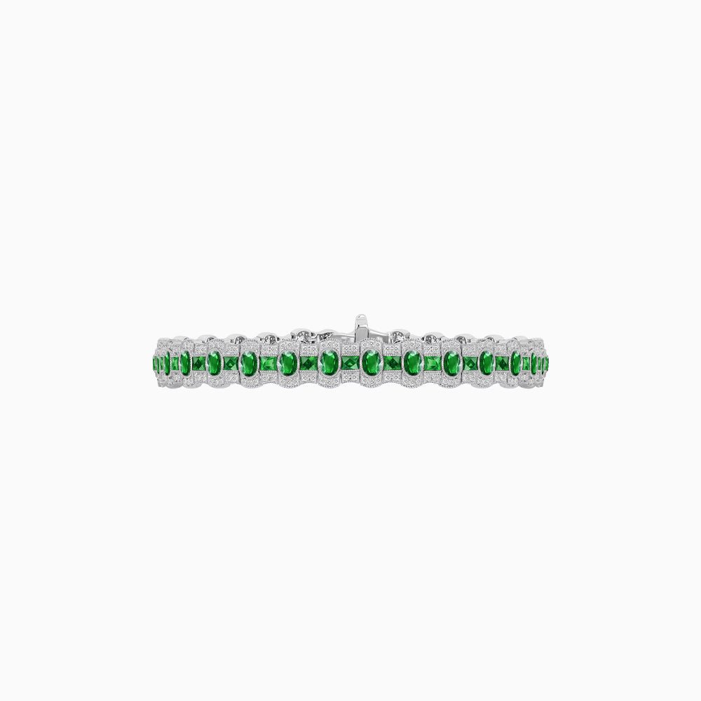 Triple Line Vintage Inspired Oval Blue Sapphire and Diamond Link Bracelet - Shahin Jewelry