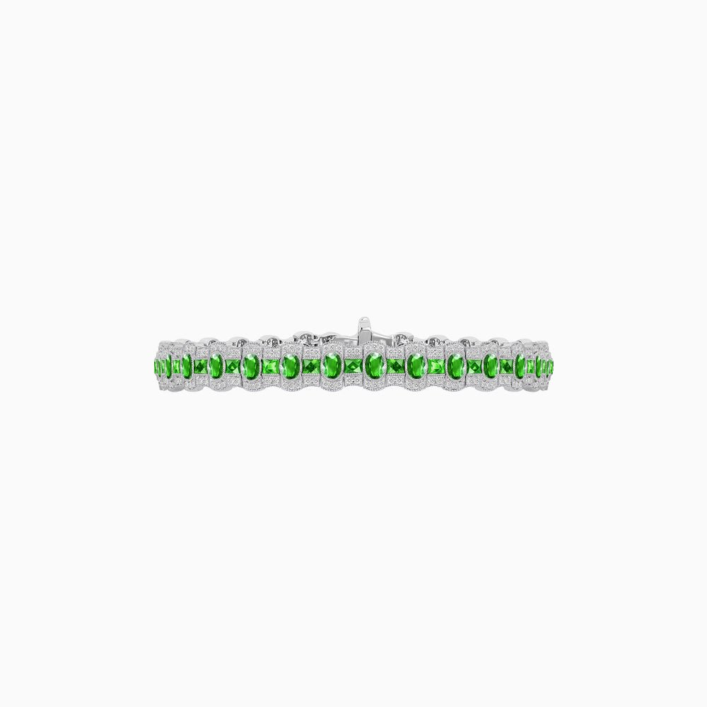 Triple Line Vintage Inspired Oval Blue Sapphire and Diamond Link Bracelet - Shahin Jewelry
