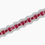 Load image into Gallery viewer, Triple Line Vintage Inspired Oval Blue Sapphire and Diamond Link Bracelet - Shahin Jewelry