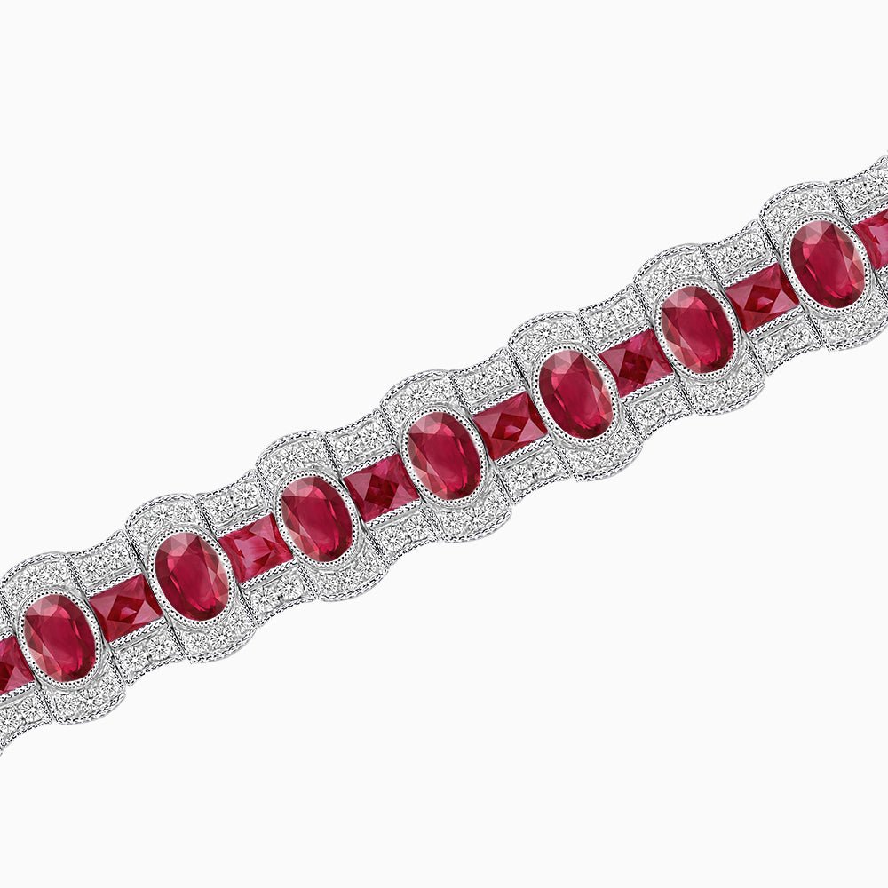 Triple Line Vintage Inspired Oval Blue Sapphire and Diamond Link Bracelet - Shahin Jewelry