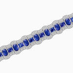 Load image into Gallery viewer, Triple Line Vintage Inspired Oval Blue Sapphire and Diamond Link Bracelet - Shahin Jewelry