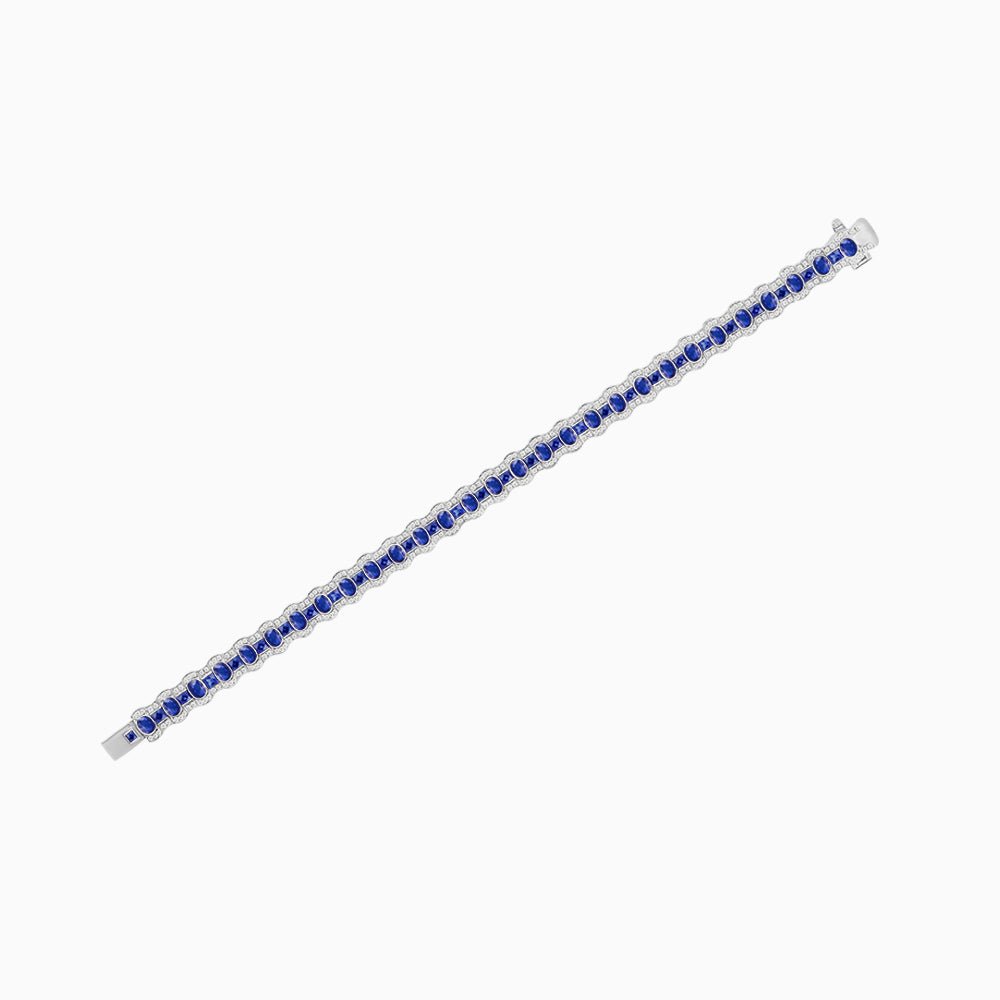 Triple Line Vintage Inspired Oval Blue Sapphire and Diamond Link Bracelet - Shahin Jewelry