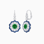 Load image into Gallery viewer, Vintage Floral Dangle Earrings with Diamond Halo and Calibre-Cut Gemstone Accents - Shahin Jewelry