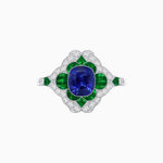 Load image into Gallery viewer, Vintage Floral Halo Ring Mounting with Cushion Cut Center Stone and Diamond Accents - Shahin Jewelry