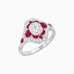 Load image into Gallery viewer, Vintage Floral Halo Ring Mounting with Cushion Cut Center Stone and Diamond Accents - Shahin Jewelry