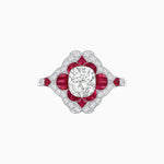 Load image into Gallery viewer, Vintage Floral Halo Ring Mounting with Cushion Cut Center Stone and Diamond Accents - Shahin Jewelry