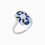 Load image into Gallery viewer, Vintage Floral Ring Mounting with Oval Center Stone, Calibre-Cut Gemstone Accents and Diamond Details - Shahin Jewelry
