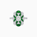 Load image into Gallery viewer, Vintage Floral Ring Mounting with Oval Center Stone, Calibre-Cut Gemstone Accents and Diamond Details - Shahin Jewelry