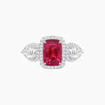Load image into Gallery viewer, Vintage Inspired Cushion Cut Three-Stone Halo Ring with Pear-Shaped Side Stones - Shahin Jewelry