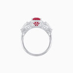 Load image into Gallery viewer, Vintage Inspired Cushion Cut Three-Stone Halo Ring with Pear-Shaped Side Stones - Shahin Jewelry