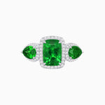 Load image into Gallery viewer, Vintage Inspired Cushion Cut Three-Stone Halo Ring with Pear-Shaped Side Stones - Shahin Jewelry