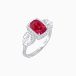 Load image into Gallery viewer, Vintage Inspired Cushion Cut Three-Stone Halo Ring with Pear-Shaped Side Stones - Shahin Jewelry