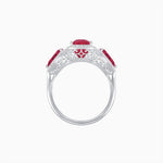 Load image into Gallery viewer, Vintage Inspired Cushion Cut Three-Stone Halo Ring with Pear-Shaped Side Stones - Shahin Jewelry