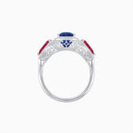 Load image into Gallery viewer, Vintage Inspired Cushion Cut Three-Stone Halo Ring with Pear-Shaped Side Stones - Shahin Jewelry